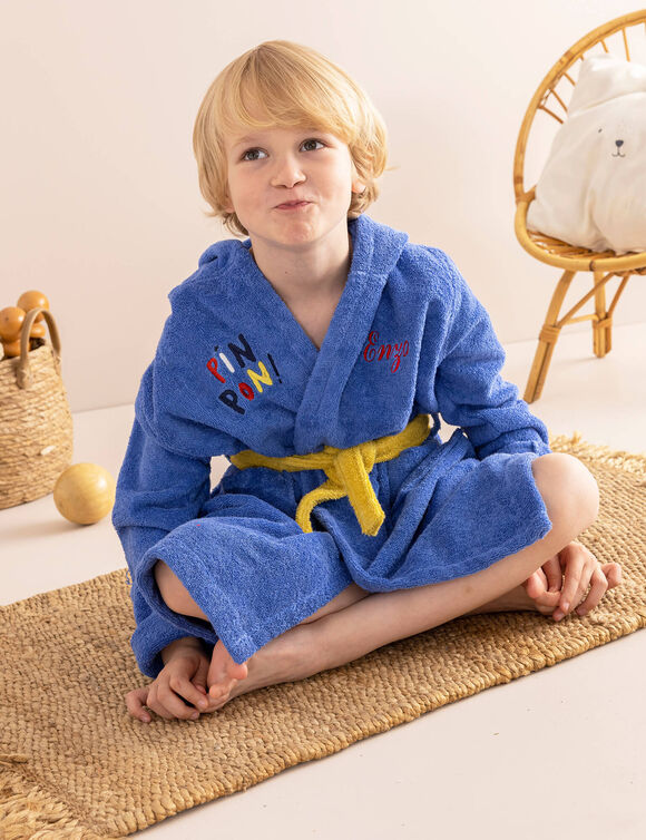 Peignoir de bain enfant personnalisable Pin-pon à capuche (bleu dur)