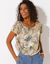 T-shirt col rond imprimé tropical (kaki / rose)