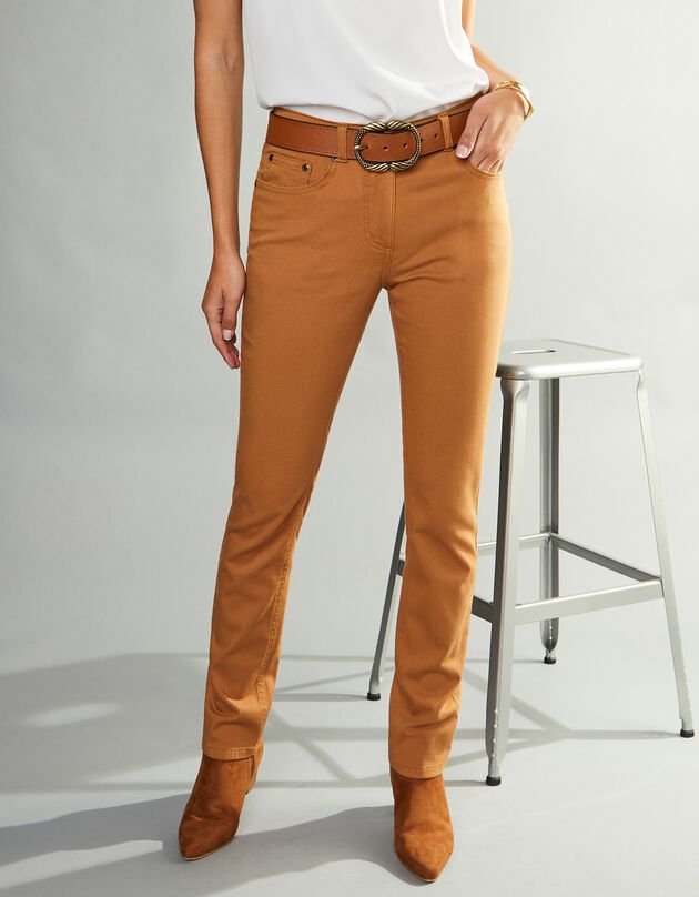 Pantalon droit stretch uni (noisette)