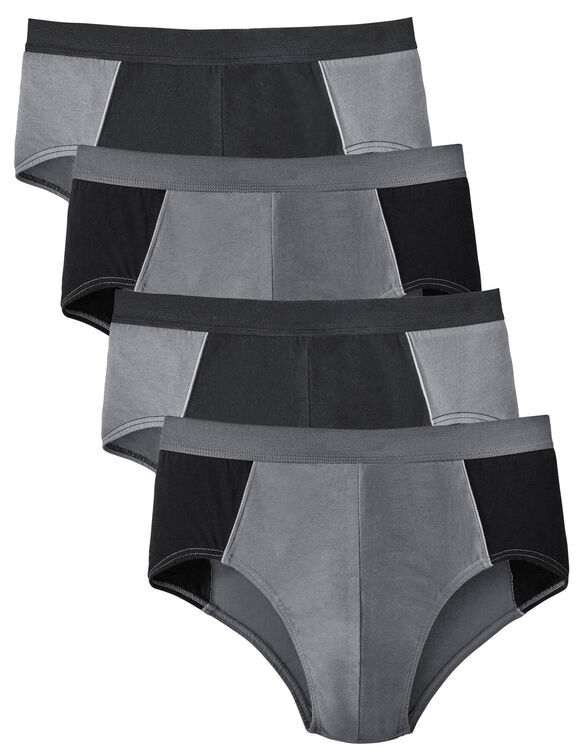 Slip fermé bicolore, taille haute - lot de 4 (gris / noir)