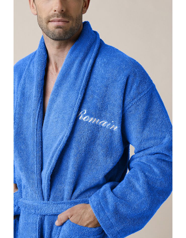 Peignoir mixte adulte éponge bouclette col châle personnalisable (bleu dur) Peignoir mixte adulte éponge bouclette col châle personnalisable (bleu dur)