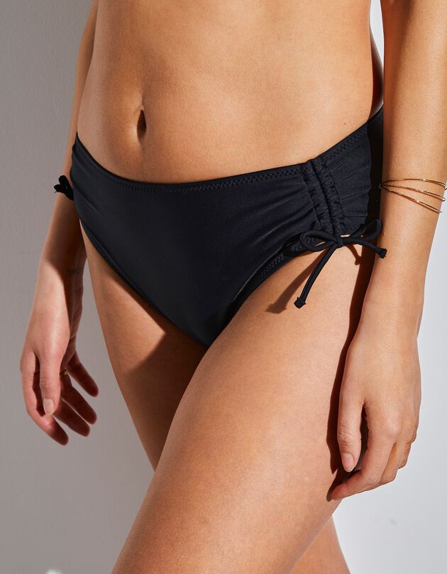 Culotte de bain midi unie - liens coulissants (noir)