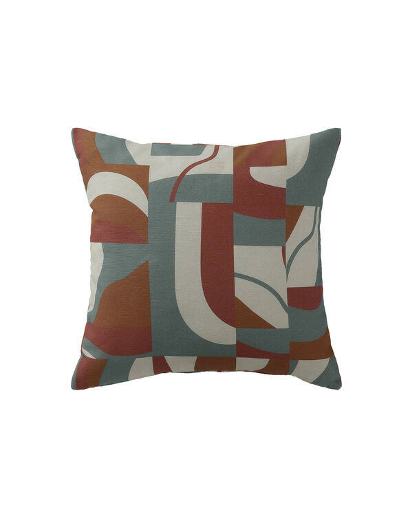 Housse de coussin imprimé "géométrique" - lot de 2 (terracotta / caramel / eucalyptus)