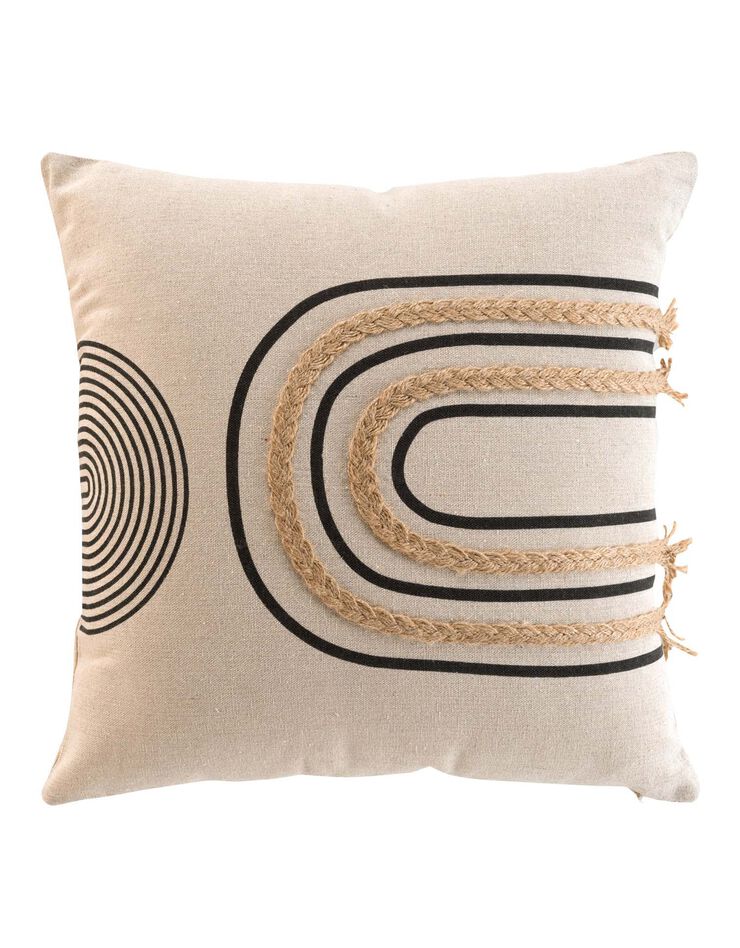 Coussin imprimé graphique jute (écru)