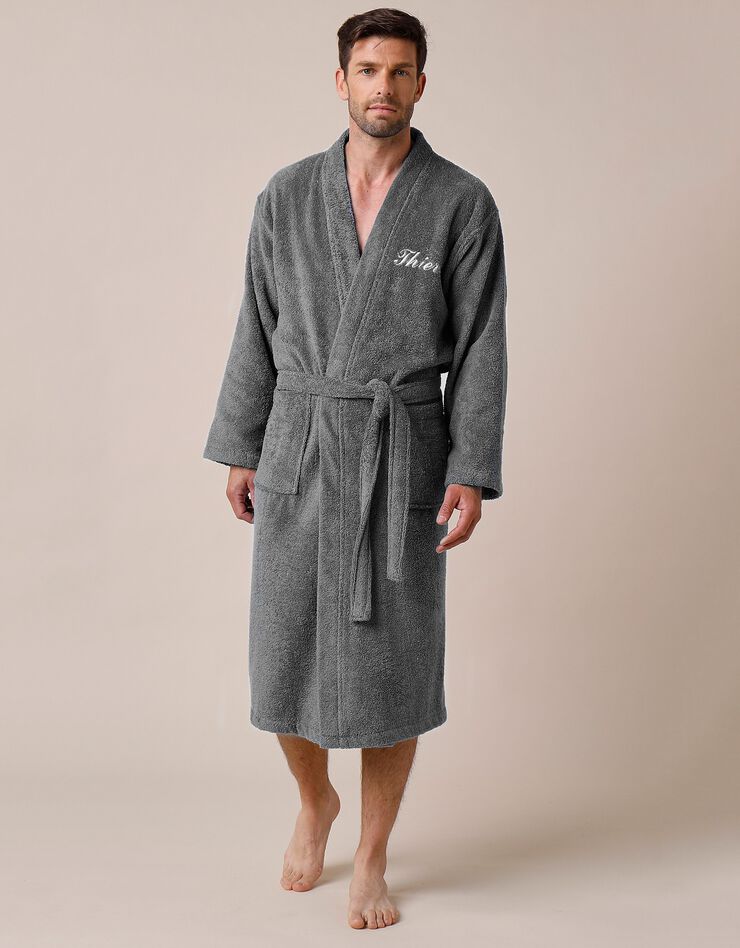 Peignoir mixte adulte uni coton ?�ponge bouclette col kimono personnalis?�, anthracite | Blancheporte