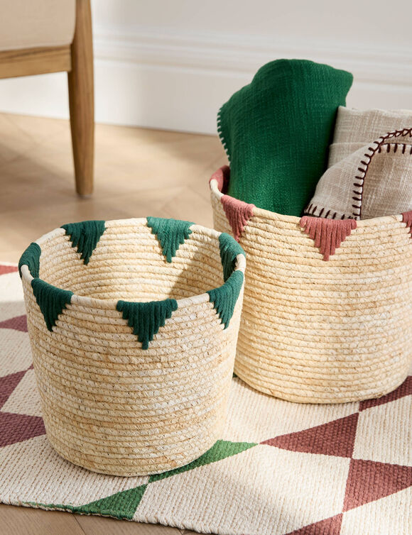 Panier bicolore rond ma&iuml;s - lot de 2 (naturel)