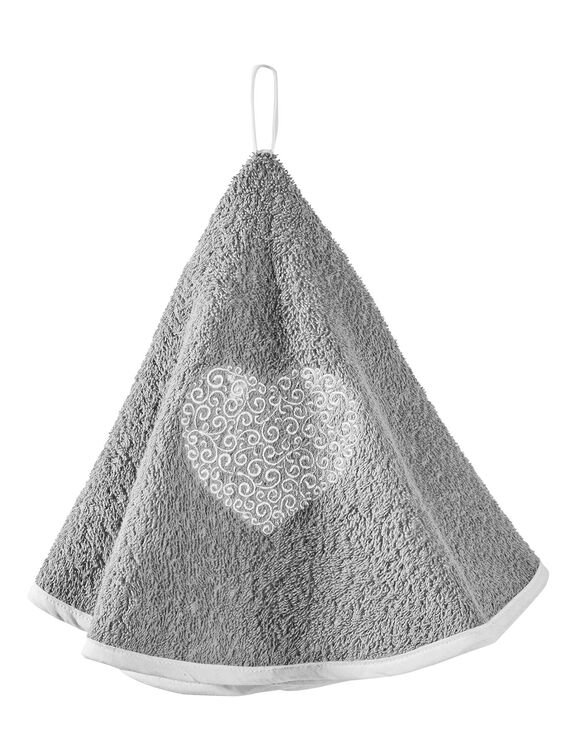 Essuie-mains &eacute;ponge brod&eacute;e coeurs forme cloche - lot de 2 (gris perle)
