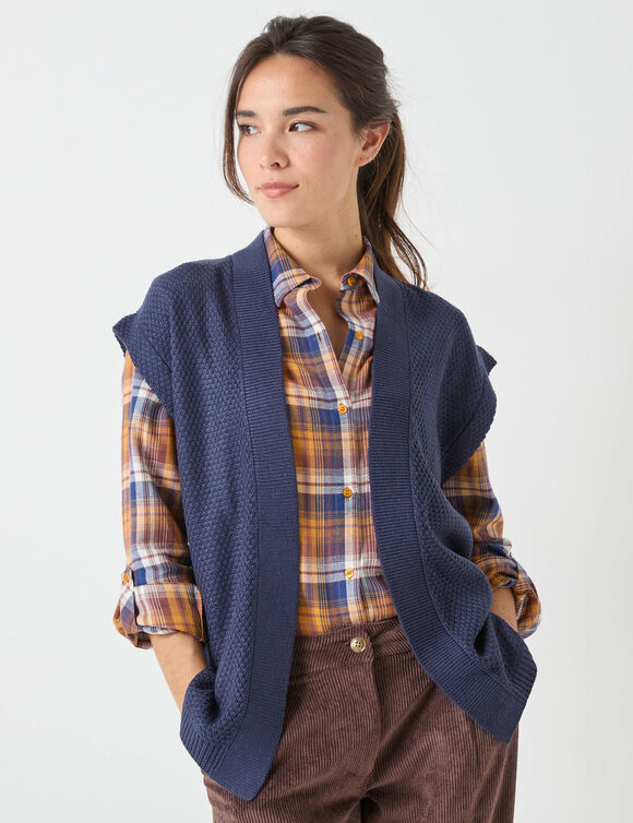 Gilet sans manches, maille fantaisie (marine)