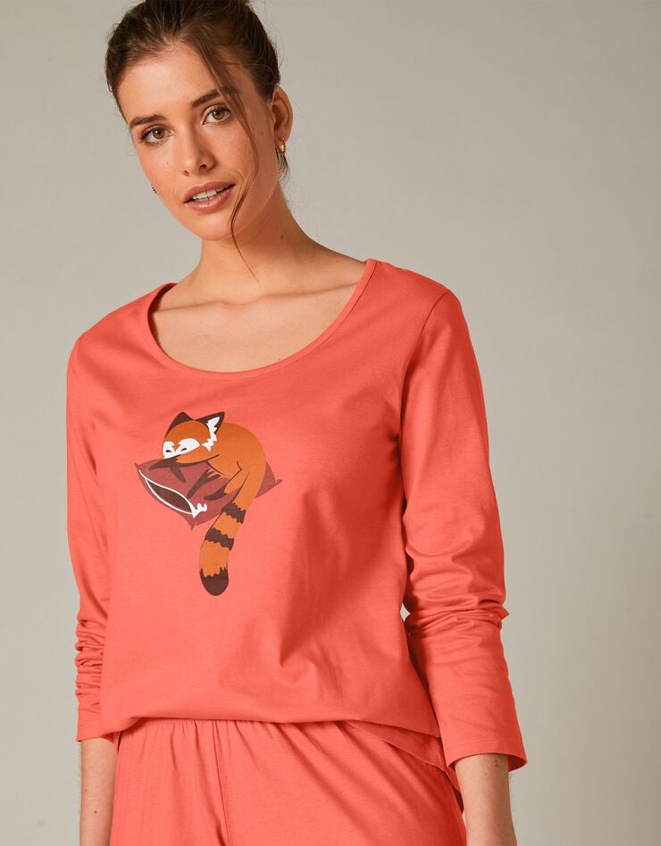 Pyjama manches longues motif "panda roux" (corail)