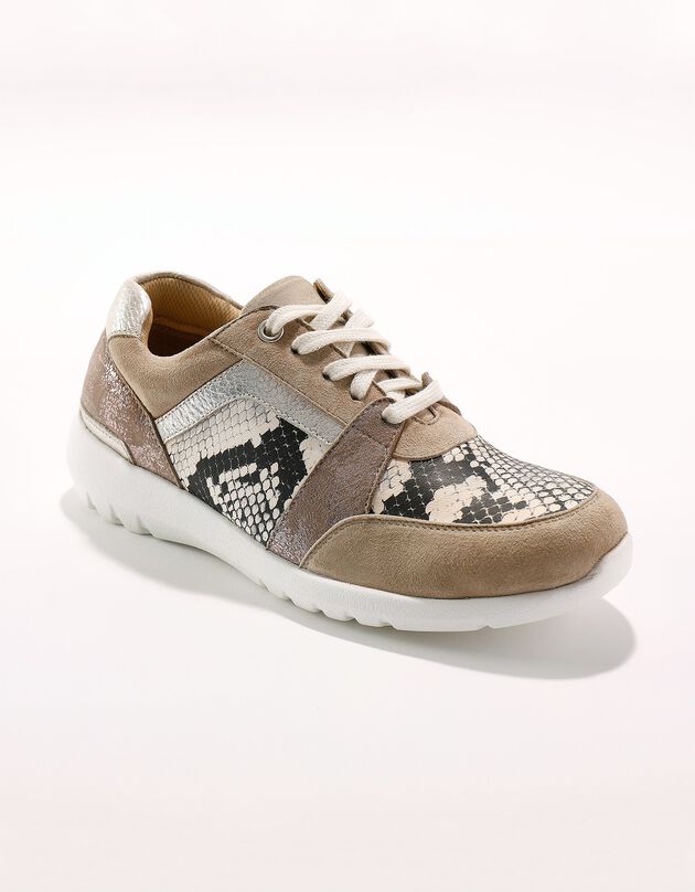 Baskets cuir compensées empiècements fantaisie (beige) Baskets cuir compensées empiècements fantaisie (beige)