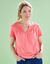 T-shirt col tunisien manches courtes, broderie anglaise (corail)