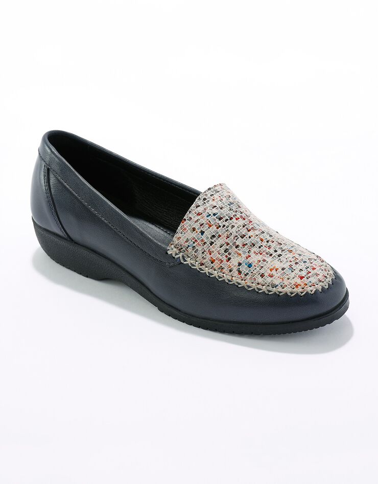 Mocassins largeur confort en cuir souple - imprimé marine (marine) Mocassins largeur confort en cuir souple - imprimé marine (marine)