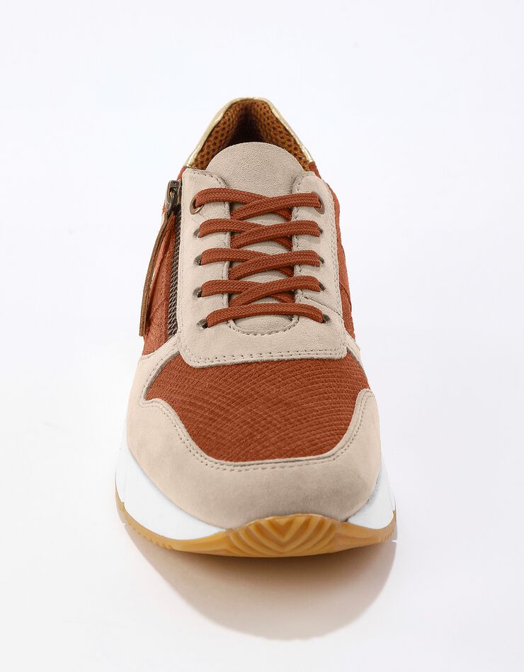 Baskets style running zippées en cuir bimatière - brique (brique) Baskets style running zippées en cuir bimatière - brique (brique)