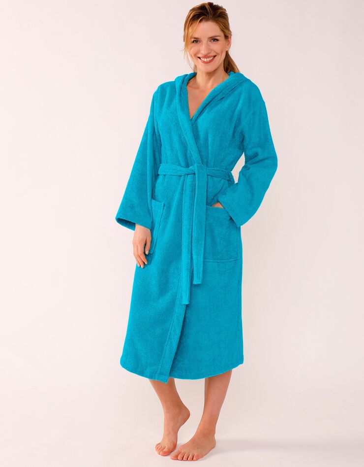 Peignoir mixte adulte col capuche éponge bouclette (turquoise)