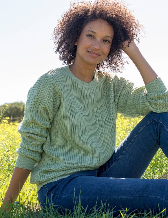 Pull col rond maille anglaise (vert p&acirc;le)