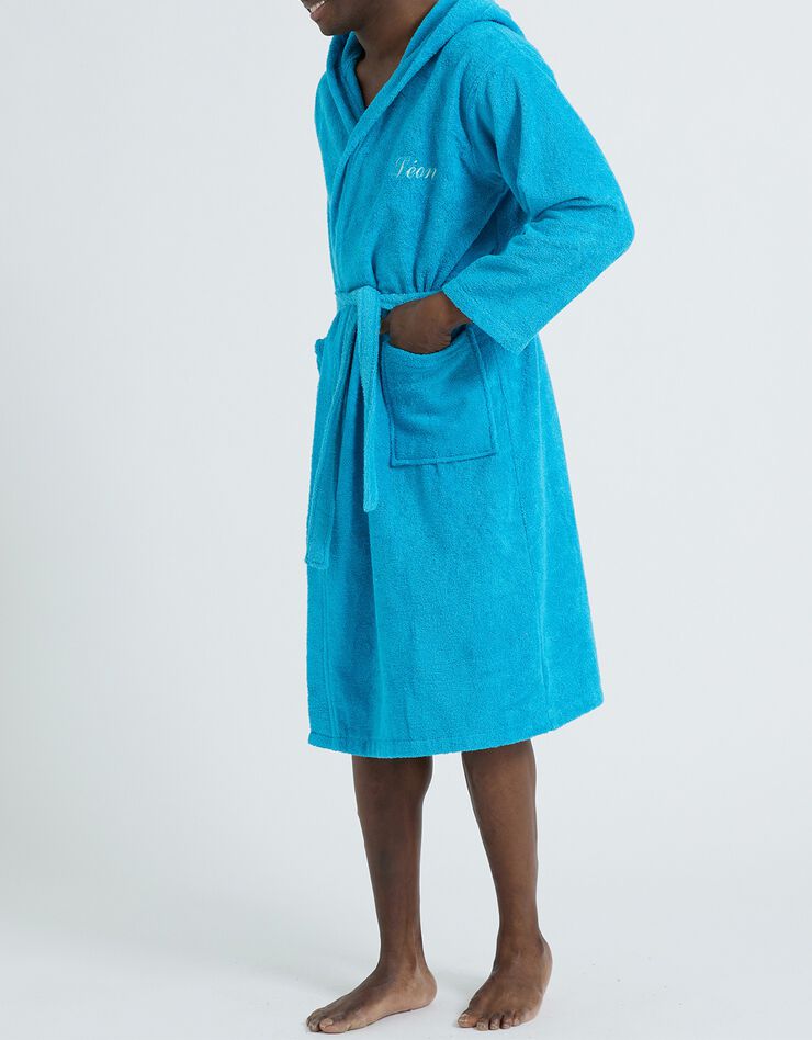 Peignoir mixte adulte col capuche éponge bouclette (turquoise)