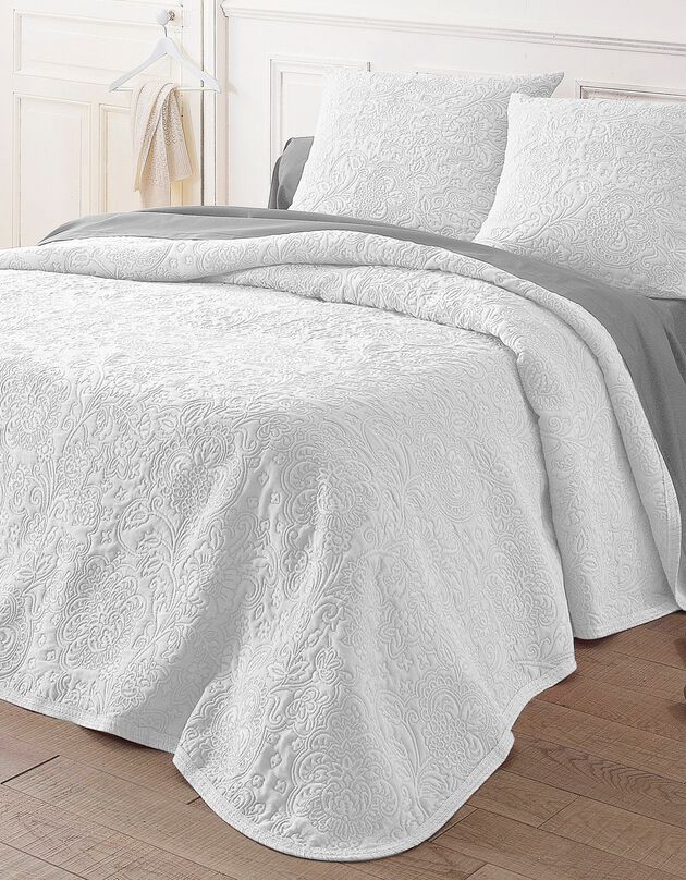 Jeté de lit uni style boutis Mélissa (blanc)