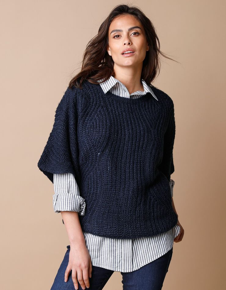 Pull poncho manches coudes (marine)