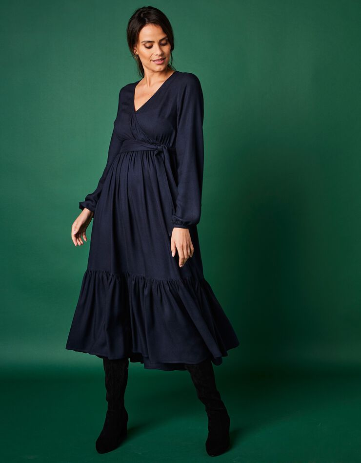 Robe longue fluide forme cache-coeur (marine)