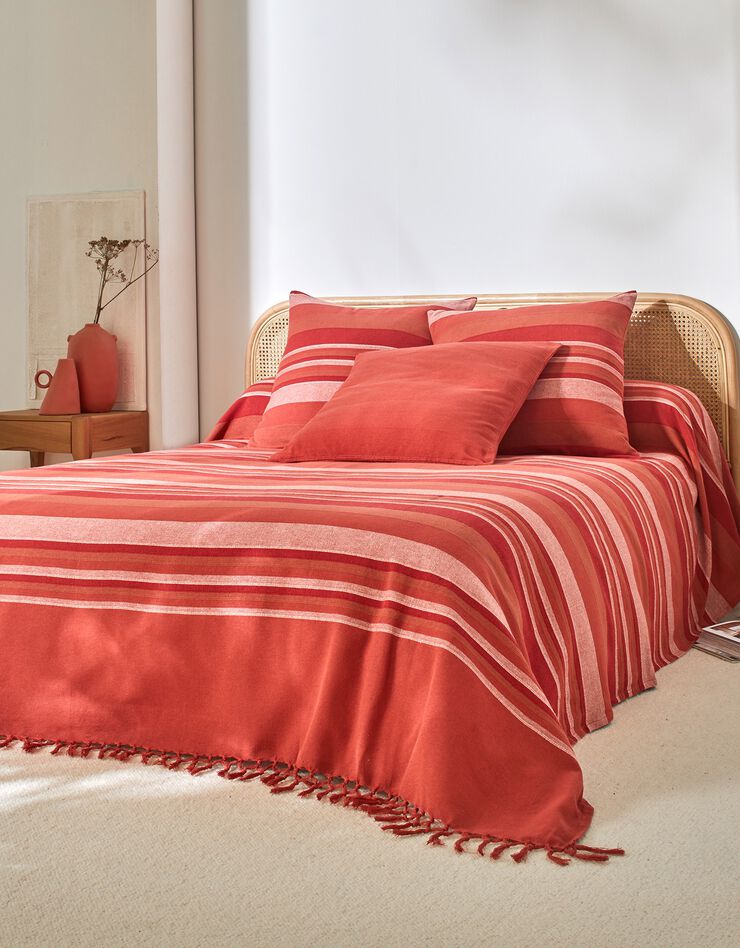 Plaid jeté multicolore coton tissage artisanal (terracotta)