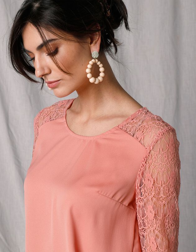 Blouse dentelle noeud dos manches longues (rose grisé) Blouse dentelle noeud dos manches longues (rose grisé)