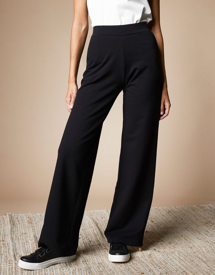 Pantalon molleton jambe large intérieur gratté (noir) Pantalon molleton jambe large intérieur gratté (noir)