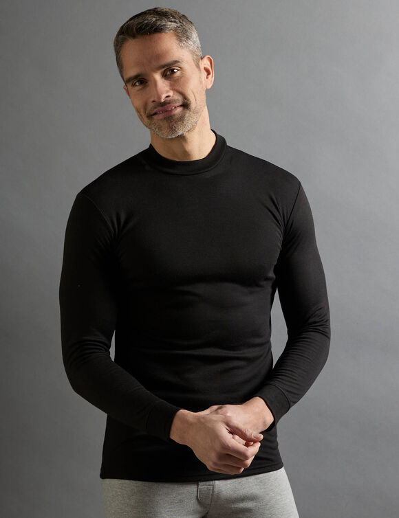 T-shirt sous-vêtement homme col montant manches longues chaleur intense - lot de 2 (noir)