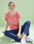 T-shirt col tunisien manches courtes, broderie anglaise (corail)