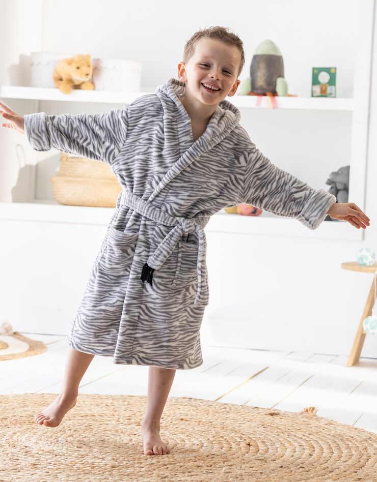Peignoir de bain à capuche enfant zèbre microfibre toute douce (blanc)