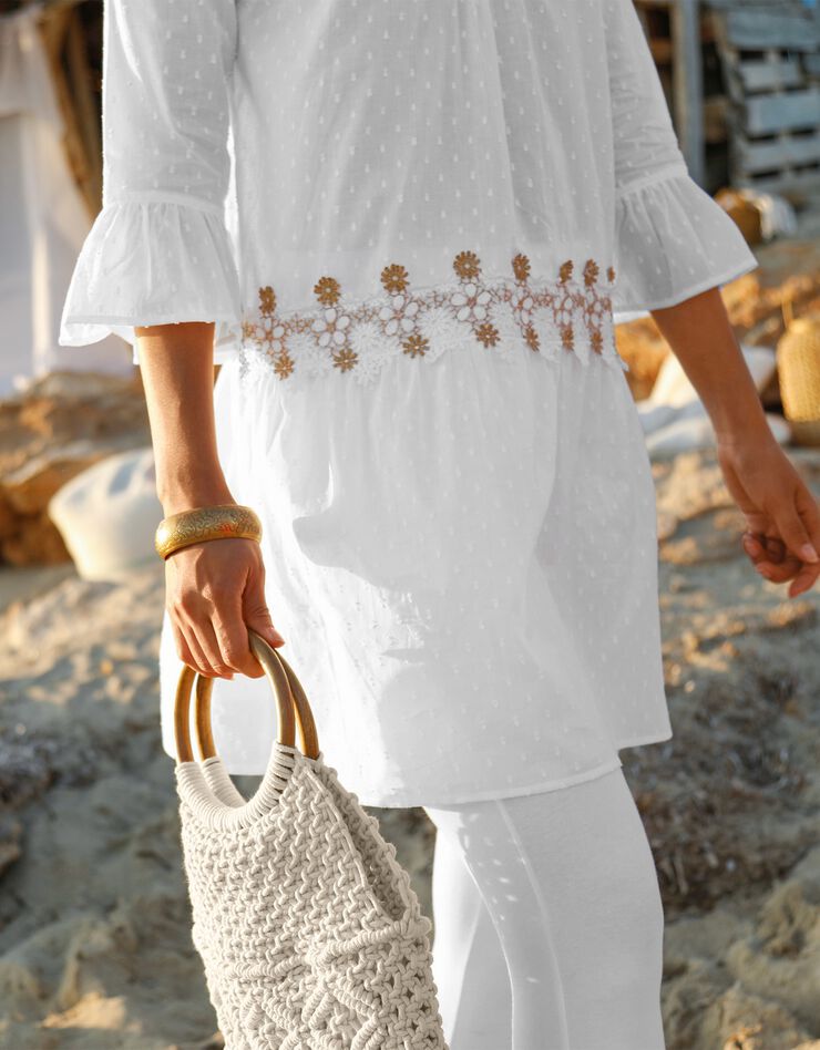 Tunique voile plumetis macramé (blanc) Tunique voile plumetis macramé (blanc)