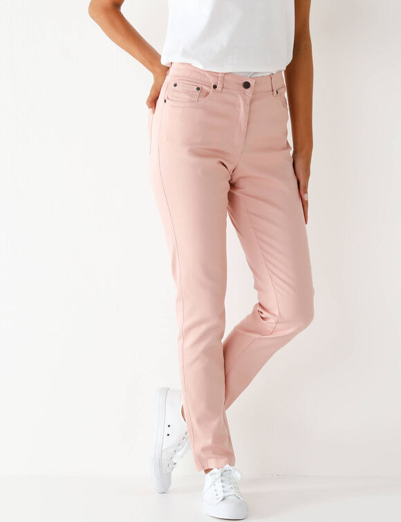 Pantalon fusel&eacute; couleur (rose poudr&eacute;)