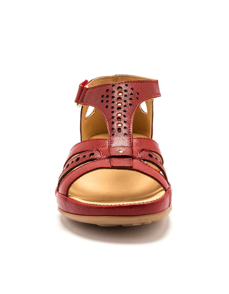 Sandales scratchées en cuir ajouré - grande largeur  (rouge)