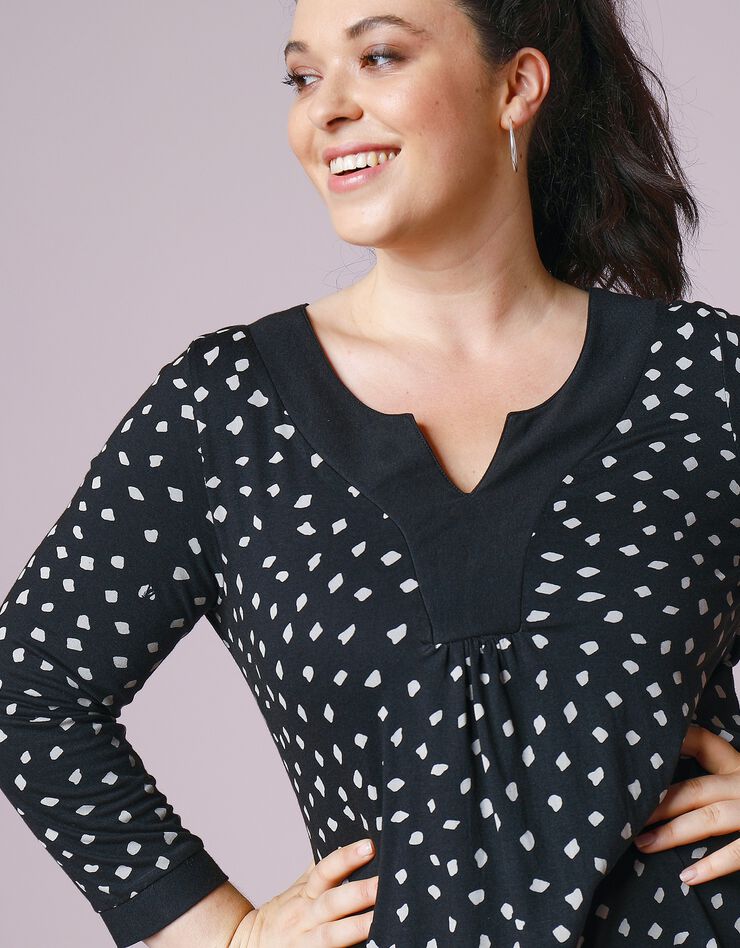 Tunique col tunisien évasée imprimée (noir / beige) Tunique col tunisien évasée imprimée (noir / beige)