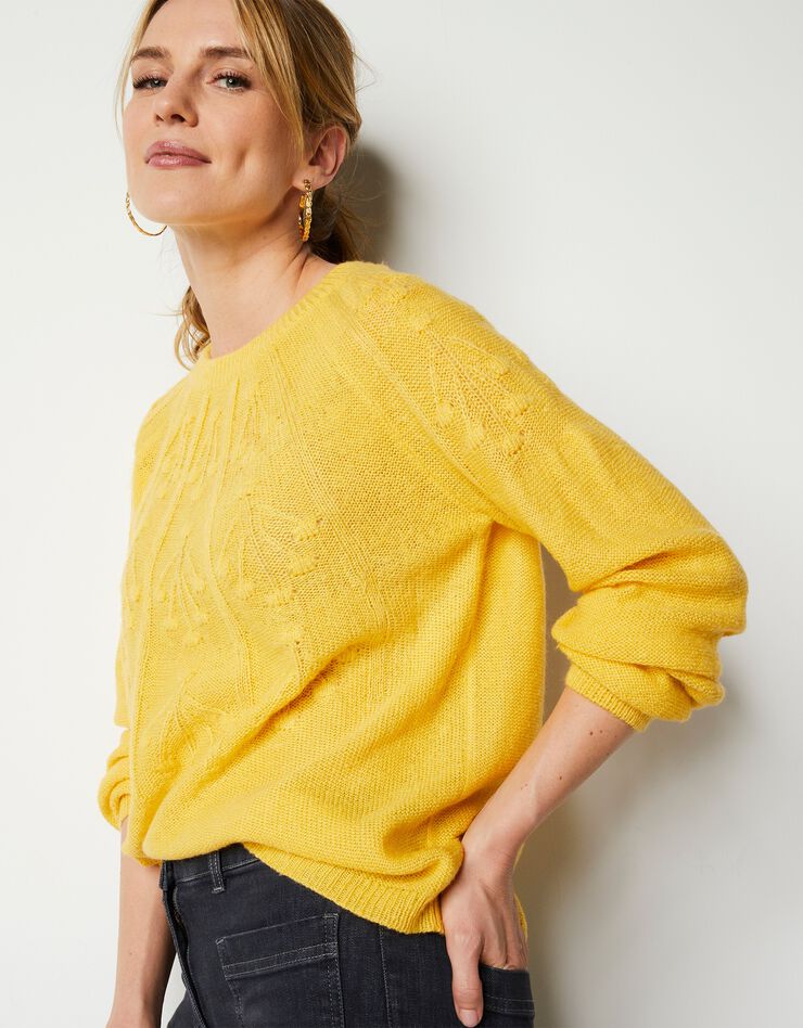 Pull manches longues torsades et pompons (jaune) Pull manches longues torsades et pompons (jaune)