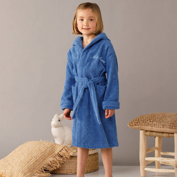 Peignoir enfant éponge à capuche personnalisable  (bleu dur)