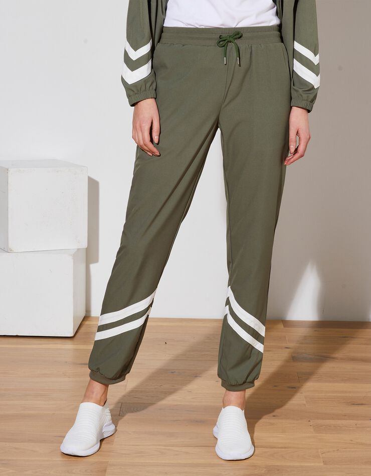 Pantalon taille élastiquée, microfibre (kaki / blanc) Pantalon taille élastiquée, microfibre (kaki / blanc)
