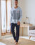 Pyjama col V à message (gris chiné / marine)