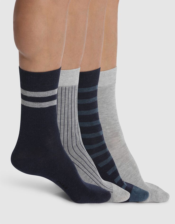 Mi-chaussettes EcoDIM style - lot de 4 (gris chiné / bleu)