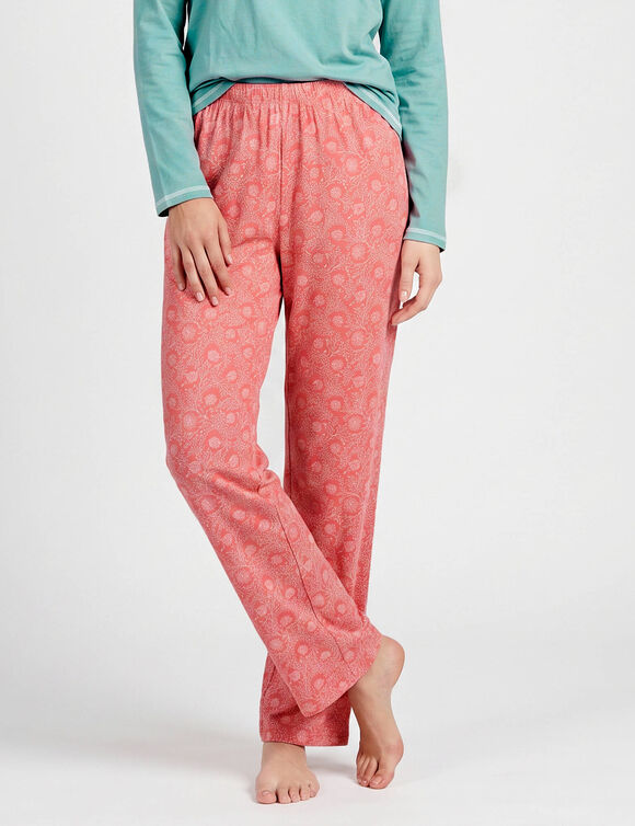 Pantalon pyjama fleuri &laquo;charme botanique&raquo; (corail / &eacute;cru)