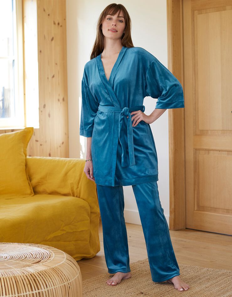 Kimono court velours souple (vert grisé) Kimono court velours souple (vert grisé)