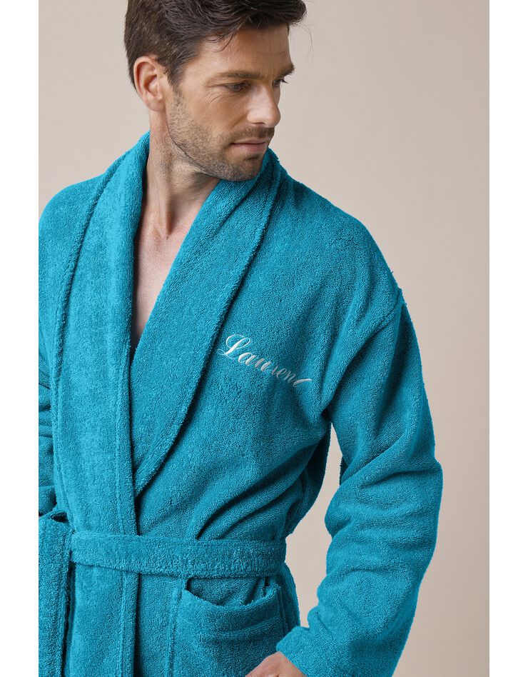 Peignoir mixte adulte éponge bouclette col châle personnalisable (turquoise) Peignoir mixte adulte éponge bouclette col châle personnalisable (turquoise)