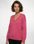 Pull col V festonn&eacute;, maille pointelle ajour&eacute;e fantaisie (rose)