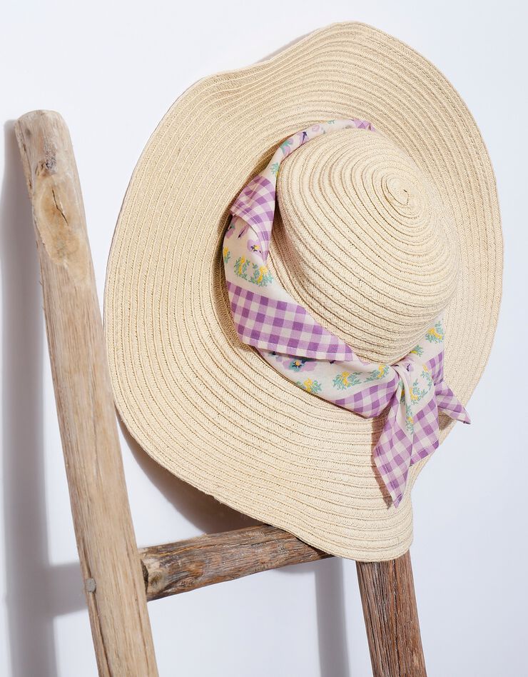 Foulard fabriqué en France imprimé fleuri, 70 x 70 cm  - coton (parme)