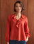 Blouse col V volant&eacute;e unie (rouge)