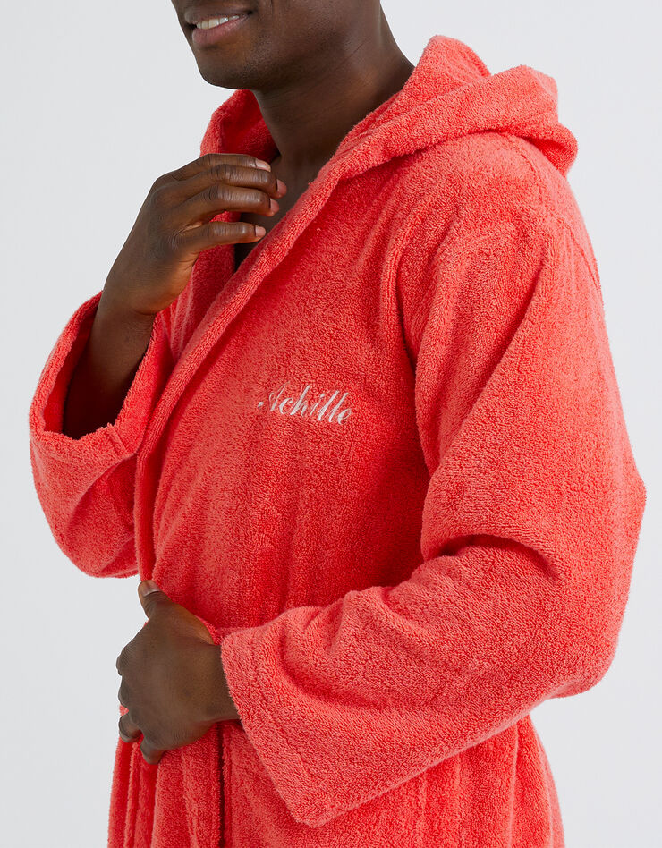 Peignoir mixte adulte col capuche éponge bouclette (corail)