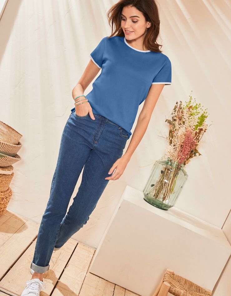 Tee-shirt bicolore manches courtes (bleu grisé) Tee-shirt bicolore manches courtes (bleu grisé)