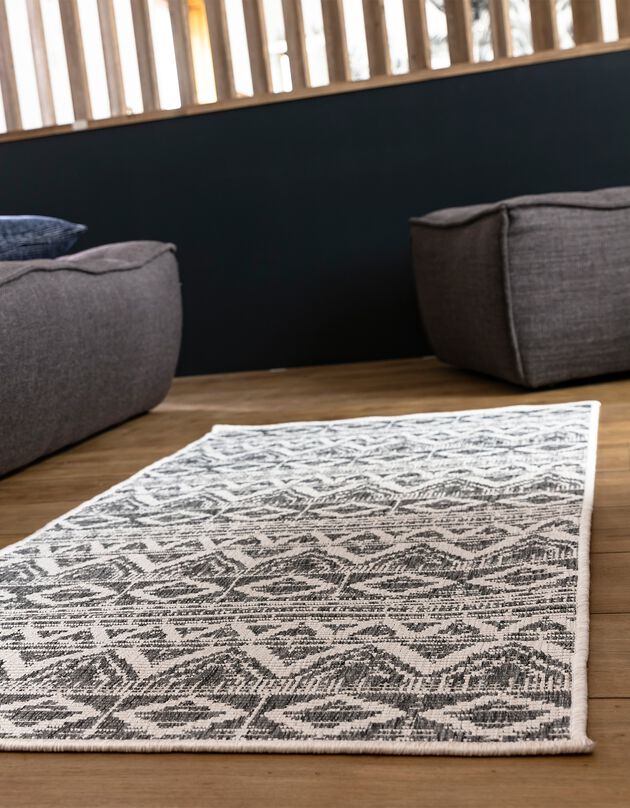 Tapis rectangulaire tissé réversible Bandana (blanc/gris)
