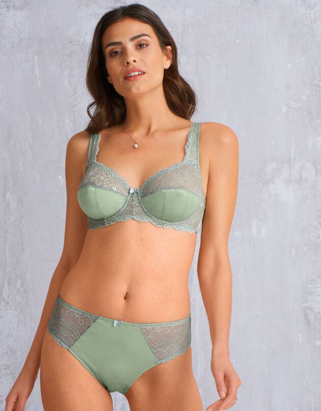 Soutien-gorge maille satinée et dentelle Salford avec armatures - lot de 2 (kaki + tilleul)