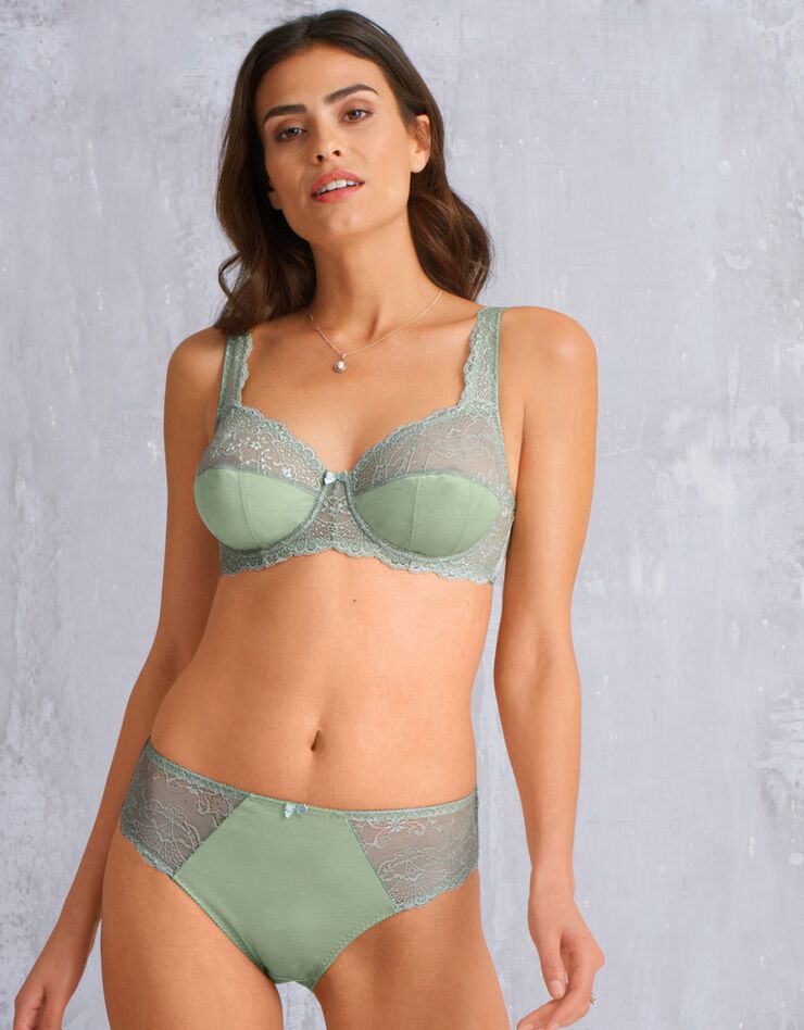 Soutien-gorge maille satinée et dentelle Salford avec armatures - lot de 2 (kaki + tilleul) Soutien-gorge maille satinée et dentelle Salford avec armatures - lot de 2 (kaki + tilleul)