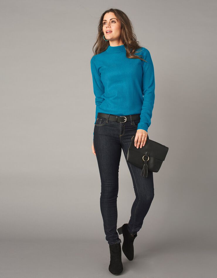 Pull col montant long, maille côtelée (bleu prusse) Pull col montant long, maille côtelée (bleu prusse)